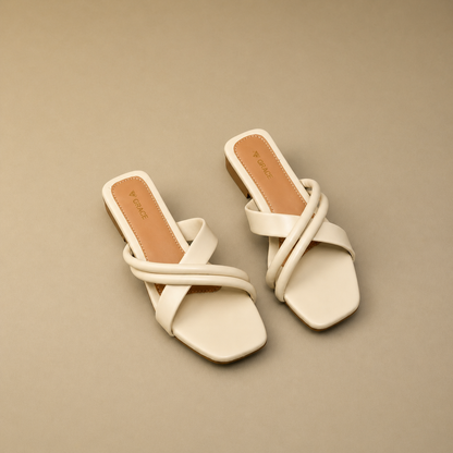 WOMEN MINIMALIST BEIGE CROSS-STRAP FLAT SANDALS AFT48
