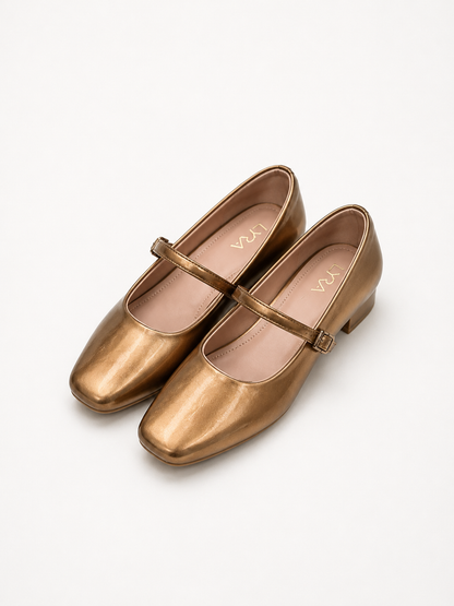 WOMEN METTALIC BUCKLE HEEL SHOE LYRAGD
