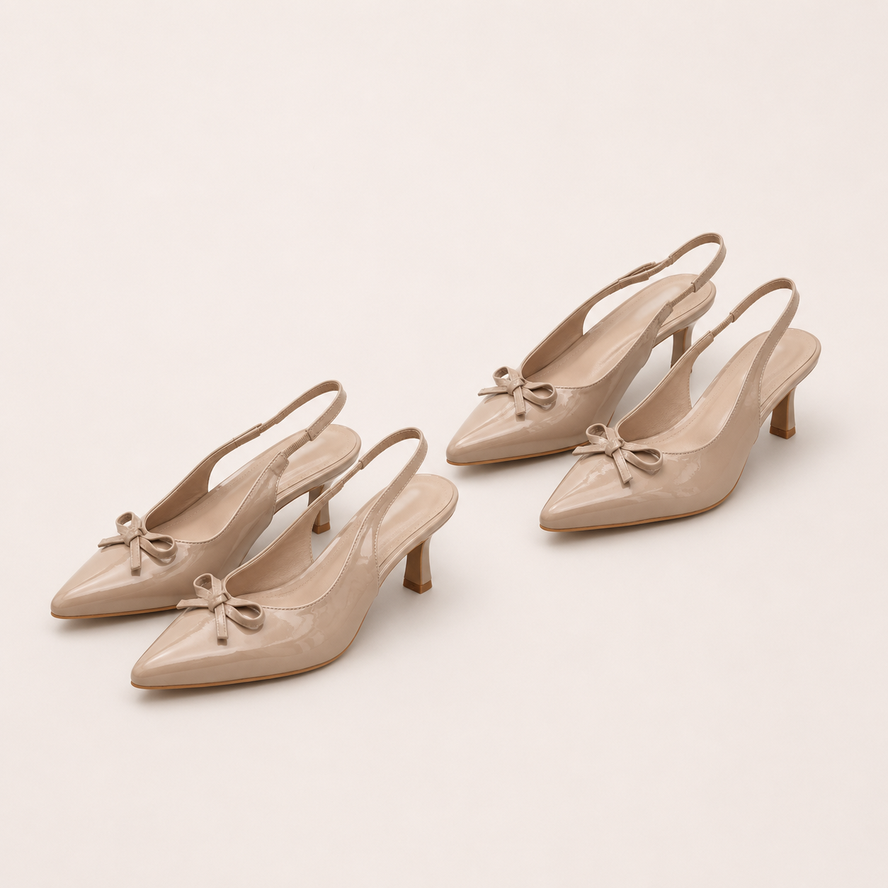 WOMEN MINIMAL BOW PATENT POINT HEELS PHBROWN
