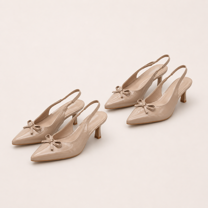 WOMEN MINIMAL BOW PATENT POINT HEELS PHBROWN