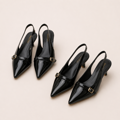 WOMEN MINIMAL BUCKLE SLINGBACK POINT HEELS PHBLACK