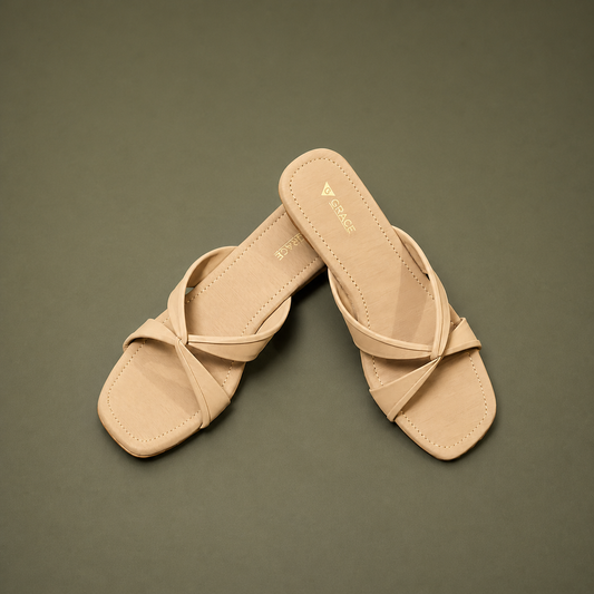 WOMEN NEUTRAL  CROSS-STRAP FLAT SANDALS SH175