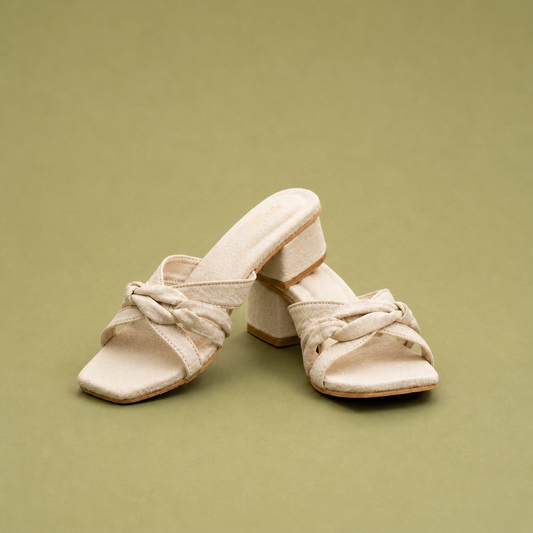 WOMEN BEIGE KNOT DETAIL HEEL SANDALS 757CR