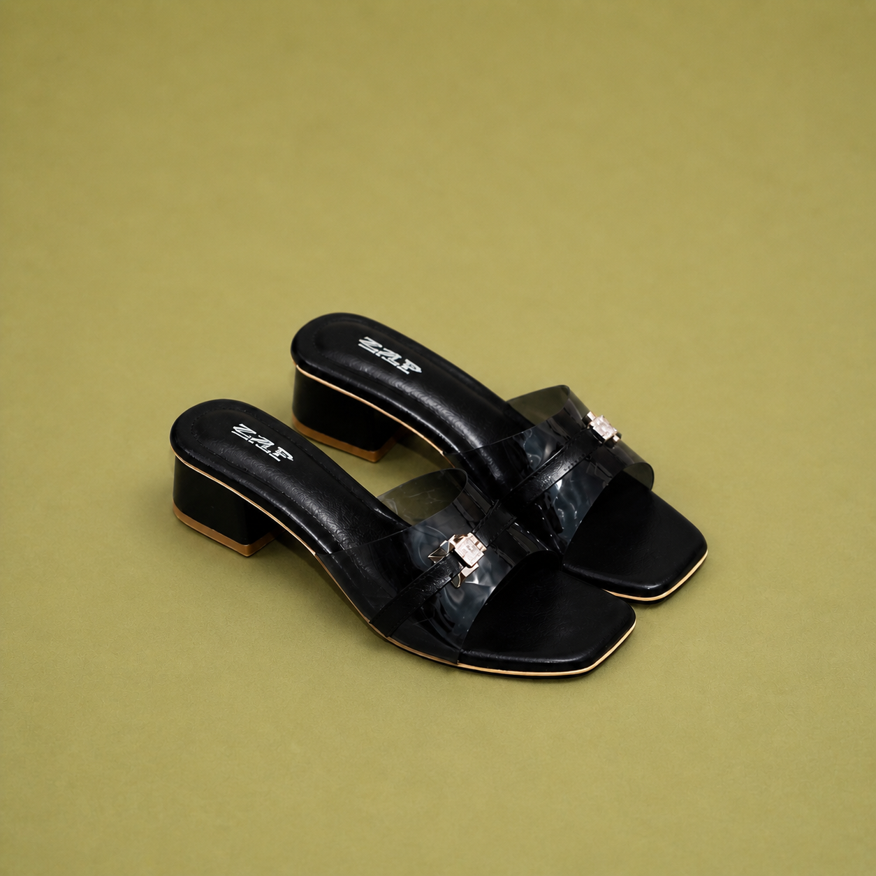 WOMEN SLEEK BLACK CLEAR STRAP HEELS 762BLK