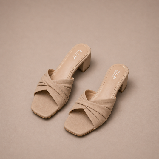 WOMEN CLASSIC CHIKKU CROSS STRAP HEEL SANDALS 8473