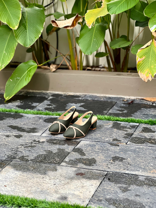 WOMEN EMERALD GREEN STRAP SLINGBACK HEELS JS09