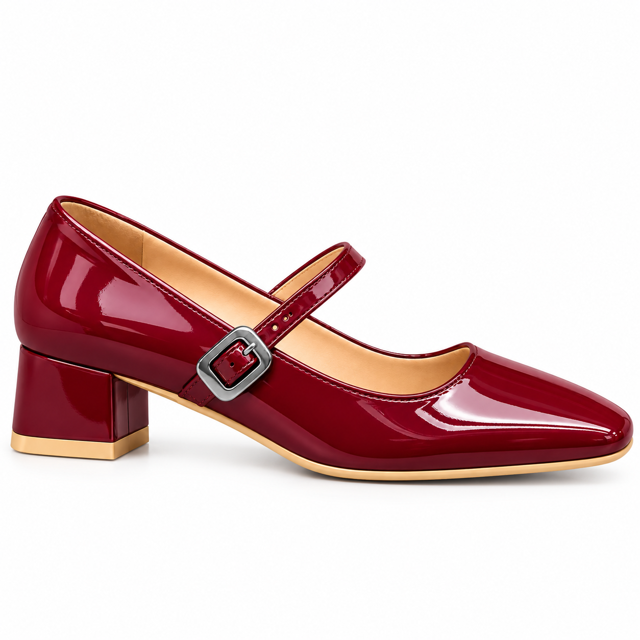 Glossy Burgundy Mary Jane Block Heels