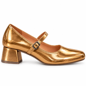 Gold Metallic Mary Jane Block Heels